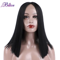blice straight short bob front lace synthetic hair wigs natural black middle part wig elastic net with three combs
