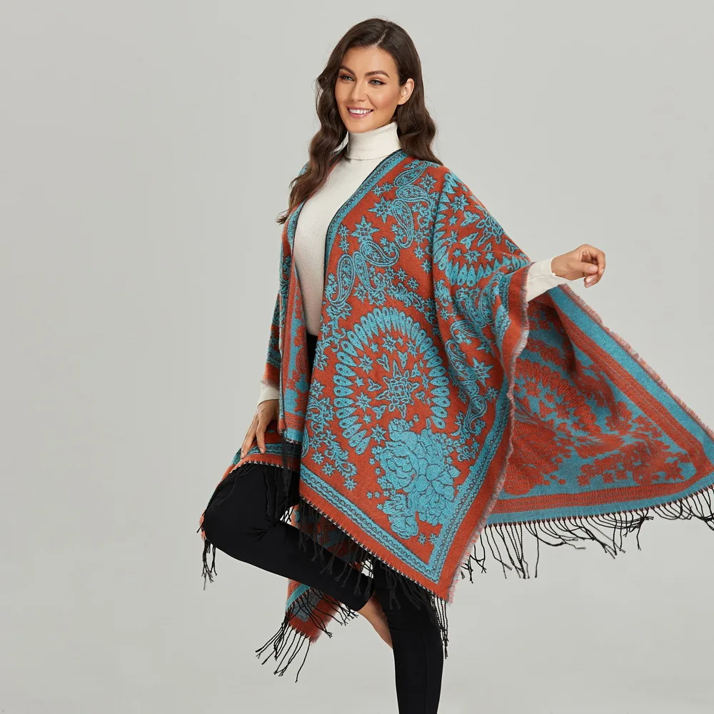 

Retro National Autumn Winter Scarf Shawl Oversized Thicken Blanket Poncho Cape Shawl Long Cloak Wrap Shawl Coat Tops
