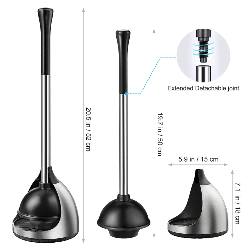 

HOMEMAXS Toilet Plunger 304 Stainless Steel Toilet Plunger with Storage Caddy Integrated Sanding Surface Toilet Clog Remover for