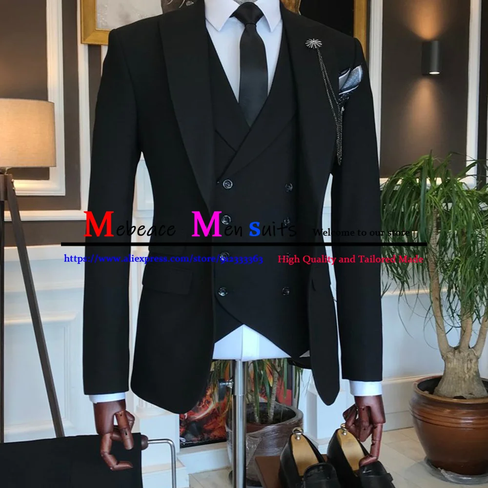 

Модные мужские костюмы, профессиональный деловой Блейзер, облегающий строгий смокинг для жениха на свадьбу, комплект из трех предметов, куртка, жилет и брюки, мужской костюм