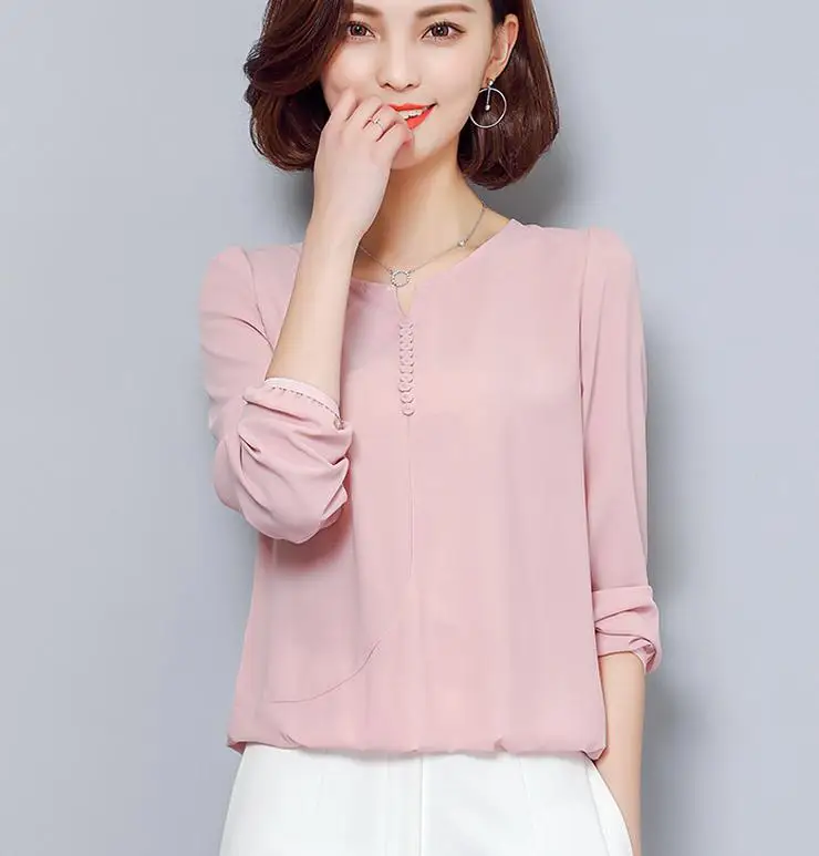 

Женская шифоновая рубашка с длинным рукавом и круглым воротником, весна-осень-лето 2020