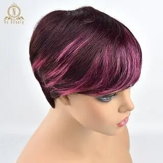 mix peach pink Парики из человеческих волос, Короткие парики, стриженые по периметру, Омбре, парики для женщин, бразильские волосы Remy, прямые короткие парики без шнурка, 4 цвета, NABEAUTY - Цвет волос: mix peach pink