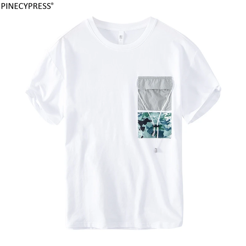 

100% Cotton Anti-pilling Anti-pilling Men T-Shirt Fashion Pocket Patchwork Casual Summer Male Letter Man Short Sleeve T Shirt