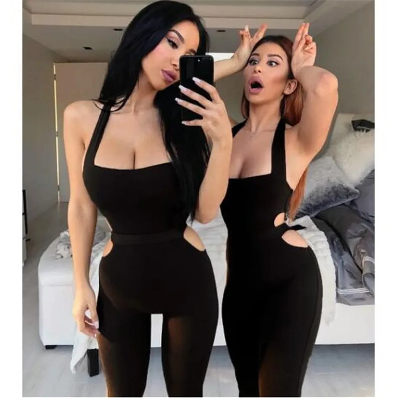 

Fitness Fashion Bodycon Rompers Womens Jumpsuit Sleeveless Casual Workout Active Wear Side Lace Up Jumpsuits Hollow Out