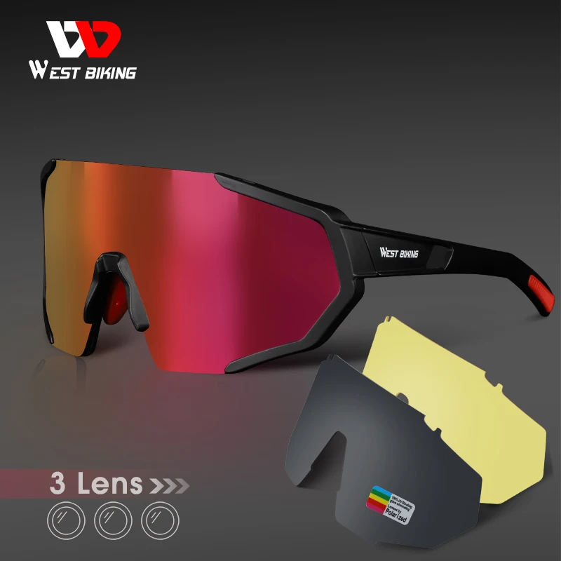 

WEST BIKING Professional Polarized 3 Lens Cycling Glasses MTB Road Bike Sport Sunglasses Bike Eyewear UV400 Bicycle Goggles