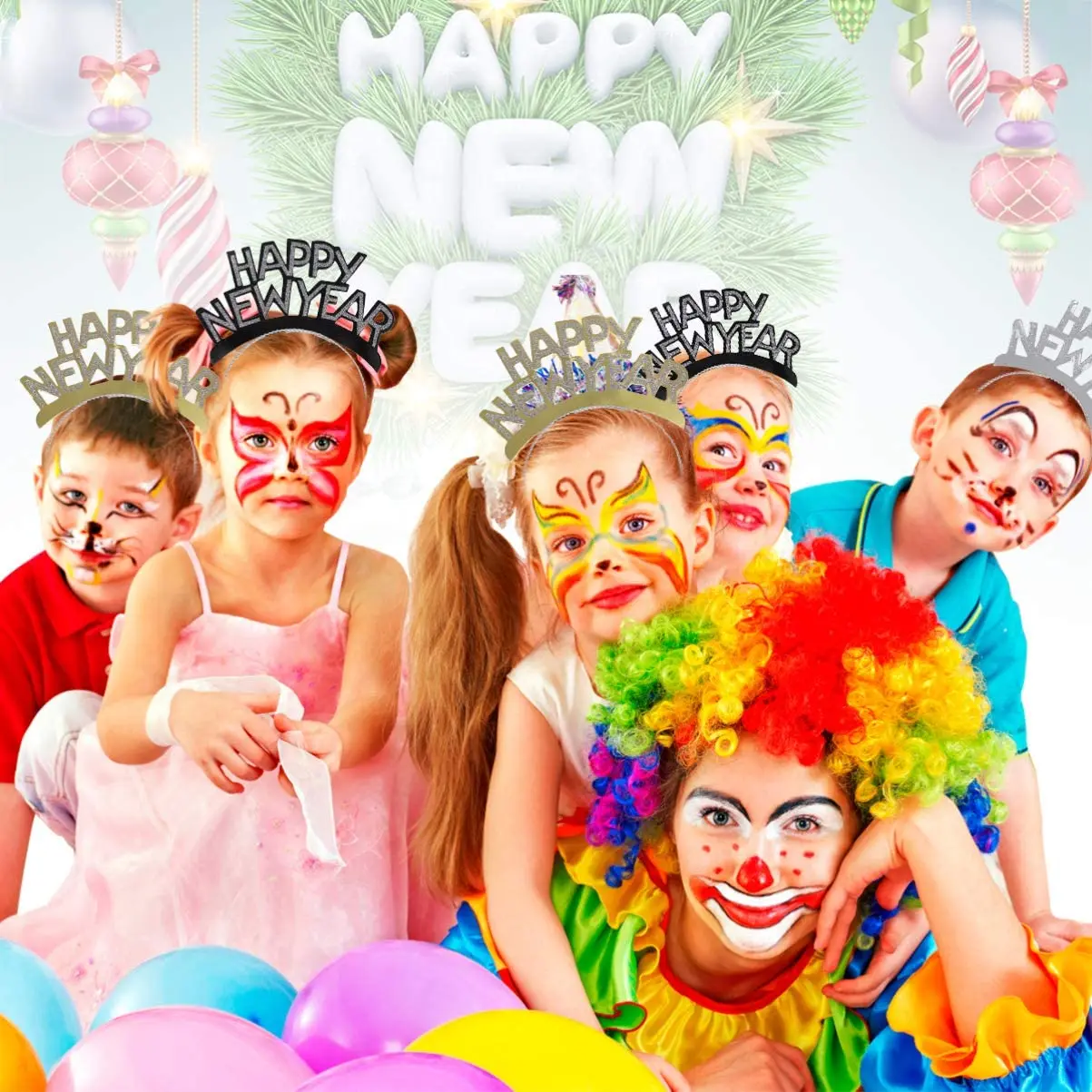

HAPPY NEW YEAR Headband Tiara New Years Party Favors Gold Silver Black 12 Pieces