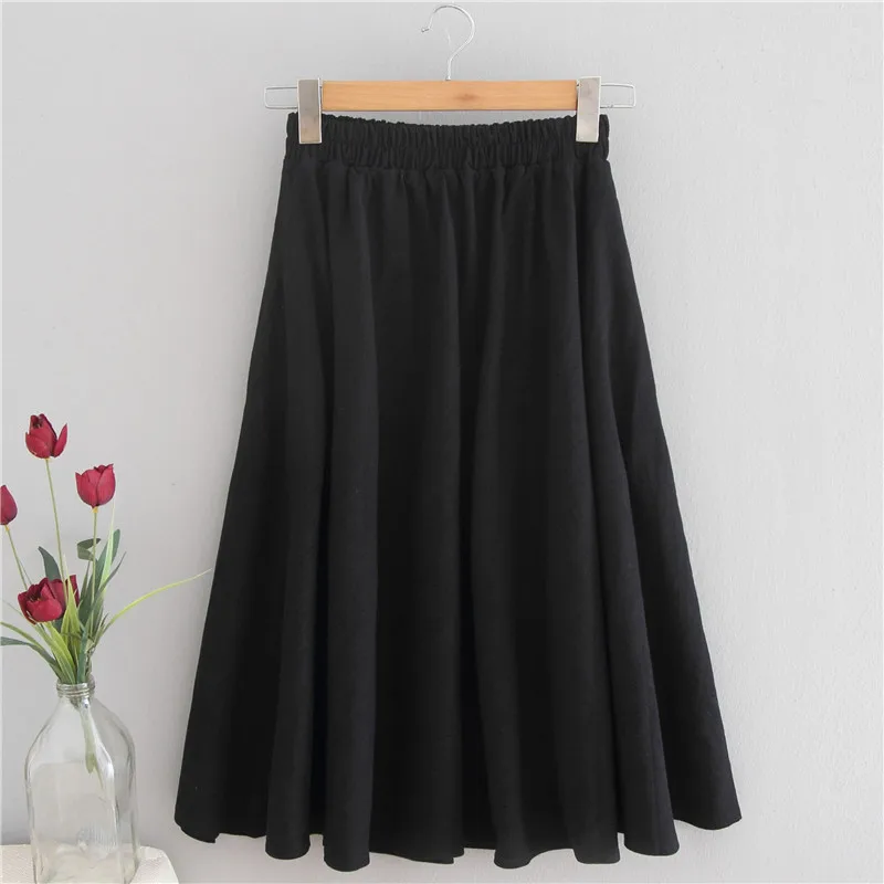 

ASHIOFU New Customized 2021 Spring Summer Cotton Linen Skirts Black Length Skirts Literary Retro Pleated Womens Clothing Skirts