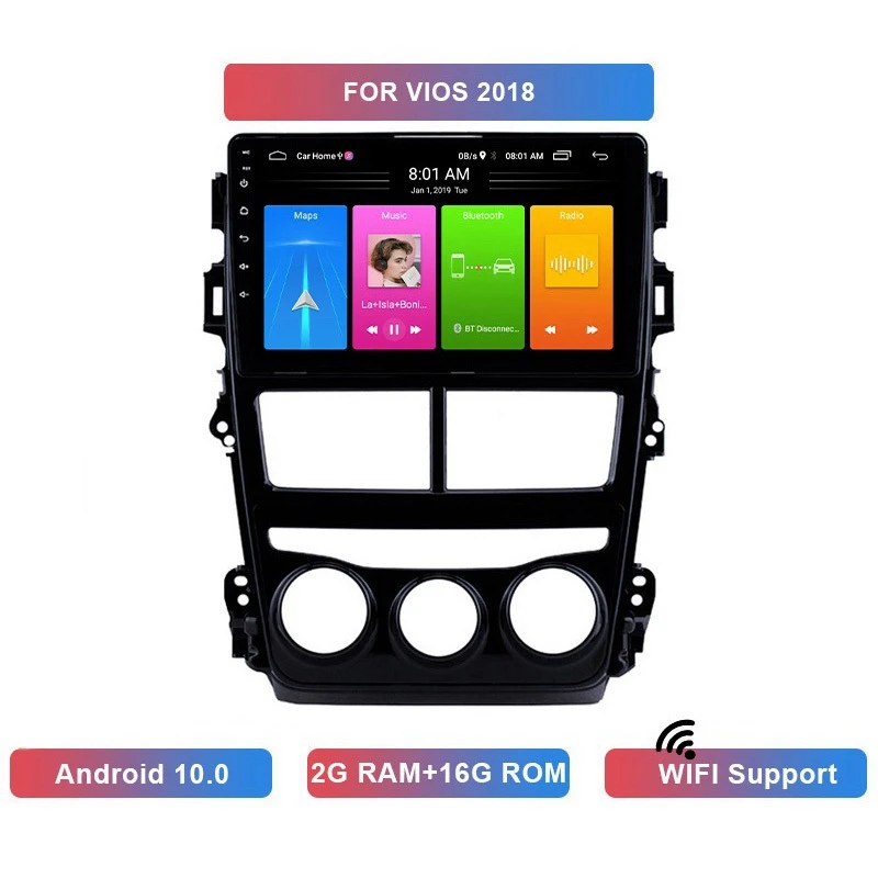 

Автомобильный MP5-плеер 9 дюймов, 2 Din, Android 10,0, стерео радио 2 + 16 ГБ, Wi-Fi, Bluetooth, GPS-навигация для Toyota Vios 2018 с руководством