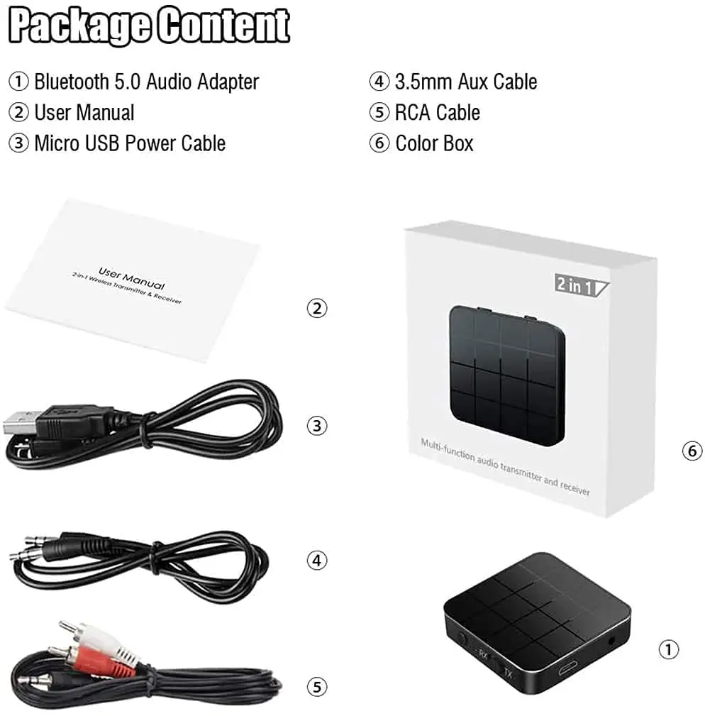 Bluetooth 5.0 Audio Receiver Transmitter 2 in 1 Digital AUX RCA 3.5mm Jack Stereo Music Wireless Adapter For Car TV PC Headphone |