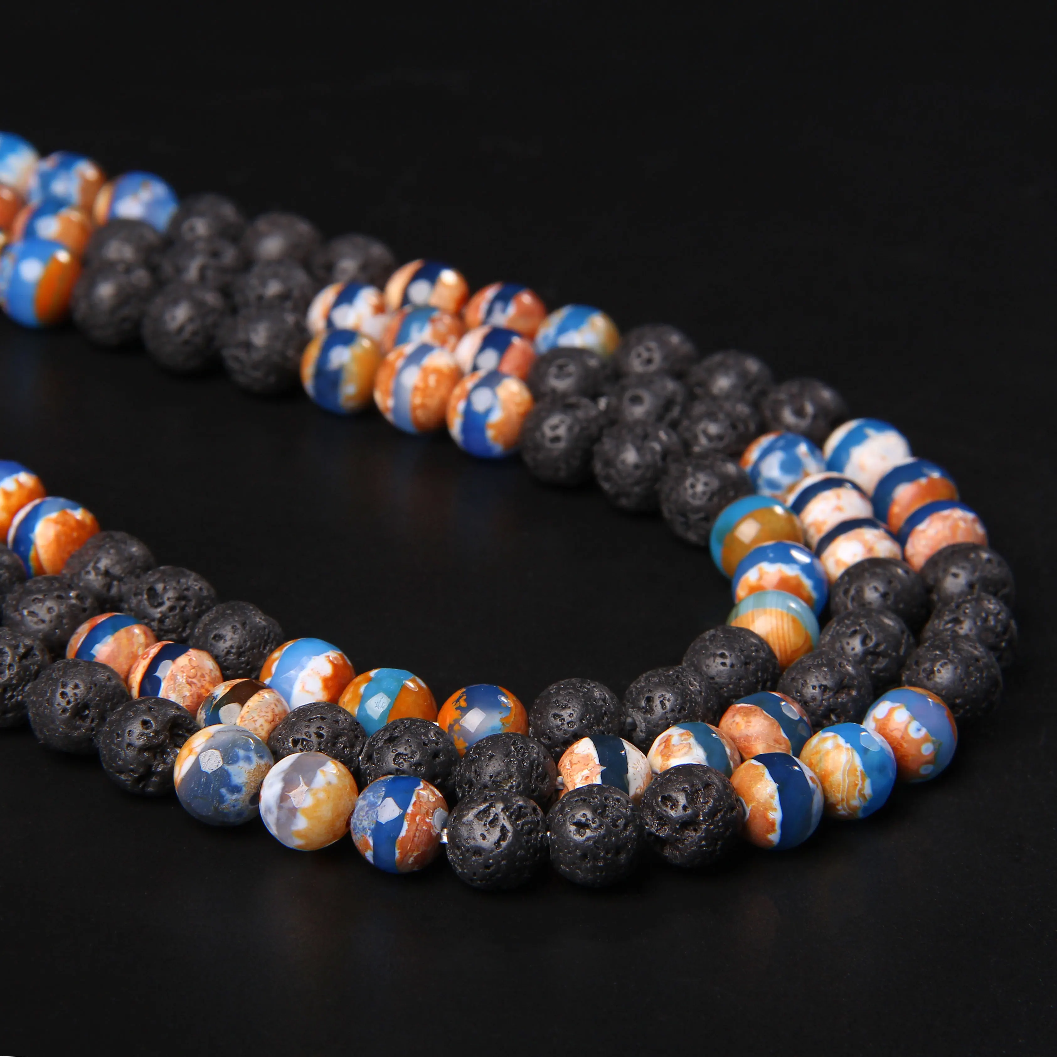 

15"Wholesale 8mm Dzi Agat Mix Lava Beads Round Natural Tibetan Stone Loose Spacer Bead For DIY Making Jewelry Bracelet Accessori