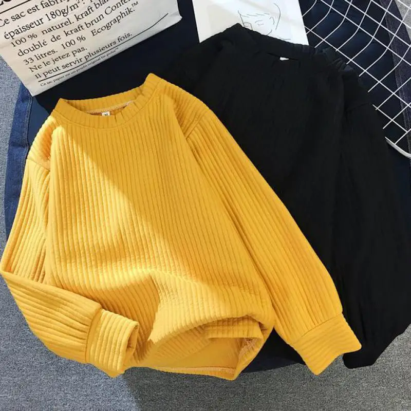 Свитер женский Харадзюку свитер 2019 осень зима новый сплошной цвет свободные топы