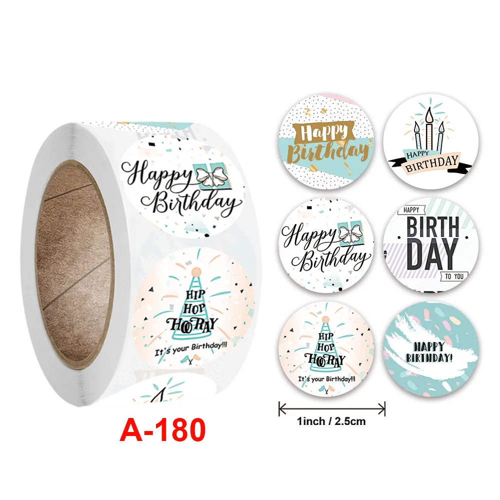 

500pcs 1 Inch Cartoon Happy Birthday Stickers for Children Paper Label Party Event Baby Shower Candy Cake Gift Box Decor