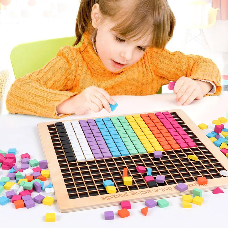 

1 Set Children DIY Wooden Pixel Building Blocks Early Learning Table Game Montessori Educational Wooden Toys For Kids Girls