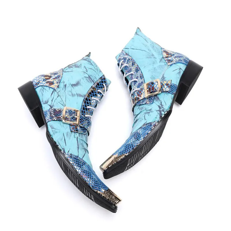 Ботильоны мужские из натуральной кожи ковбойские мотоциклетные Полусапоги на