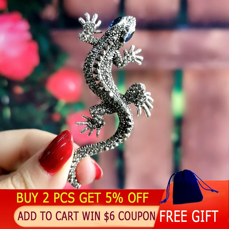 LEEKER блестящие стразы брошь ящерица для Для женщин Винтажная с булавкой ювелирные