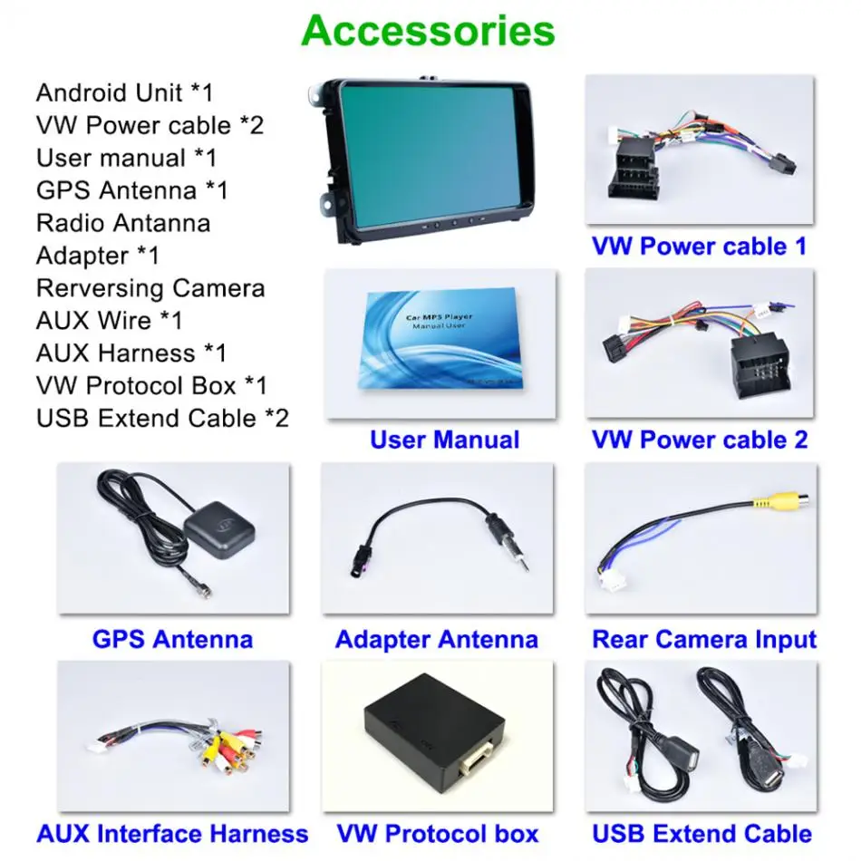 2 DIN 9-дюймовый четырехъядерный Android 8 1 HD цифровой MP5 GPS Navi плеер подходит для Volkswagen VW