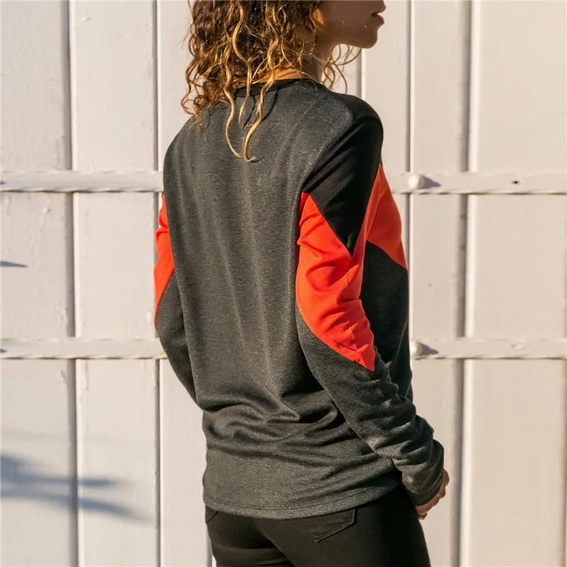 Женская футболка с длинным рукавом контрастная зимняя рубашка круглым вырезом