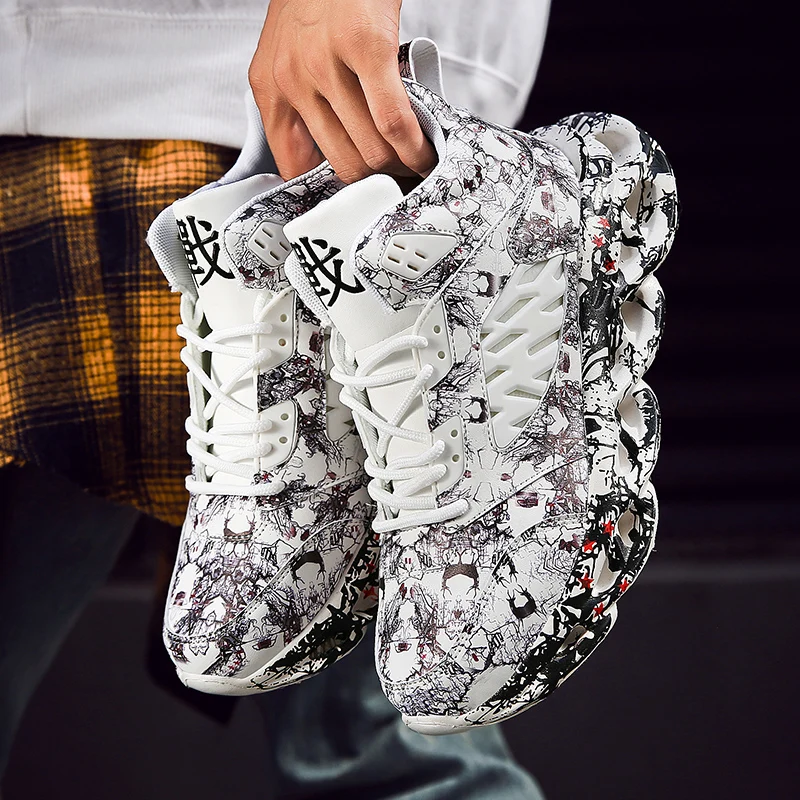 

Sneakers Men Breathable Running Sports Shoes Thick Sole Heighten Street Fashion Athletic Shoes Size 46 White Sneakers