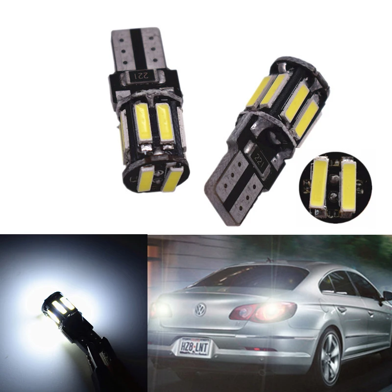 

10Pcs White T10 7020 10SMD LED Car Bulbs Canbus Error Free 194 168 2825 Clearance Lamps Reading License Plate Lights 12V