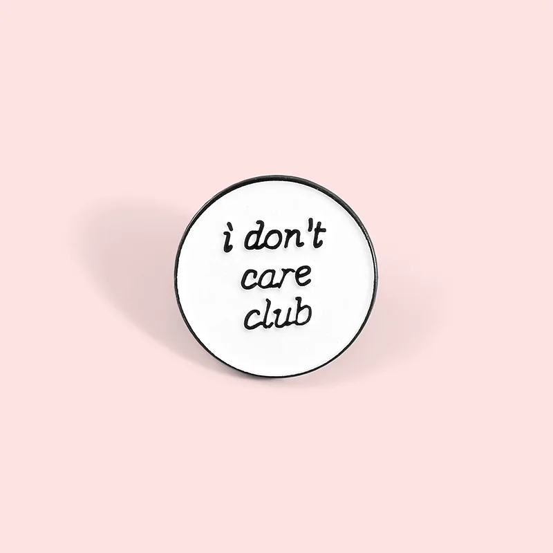 Мультяшная белая круглая эмалированная брошь I Don't Care Club милая простая булавка
