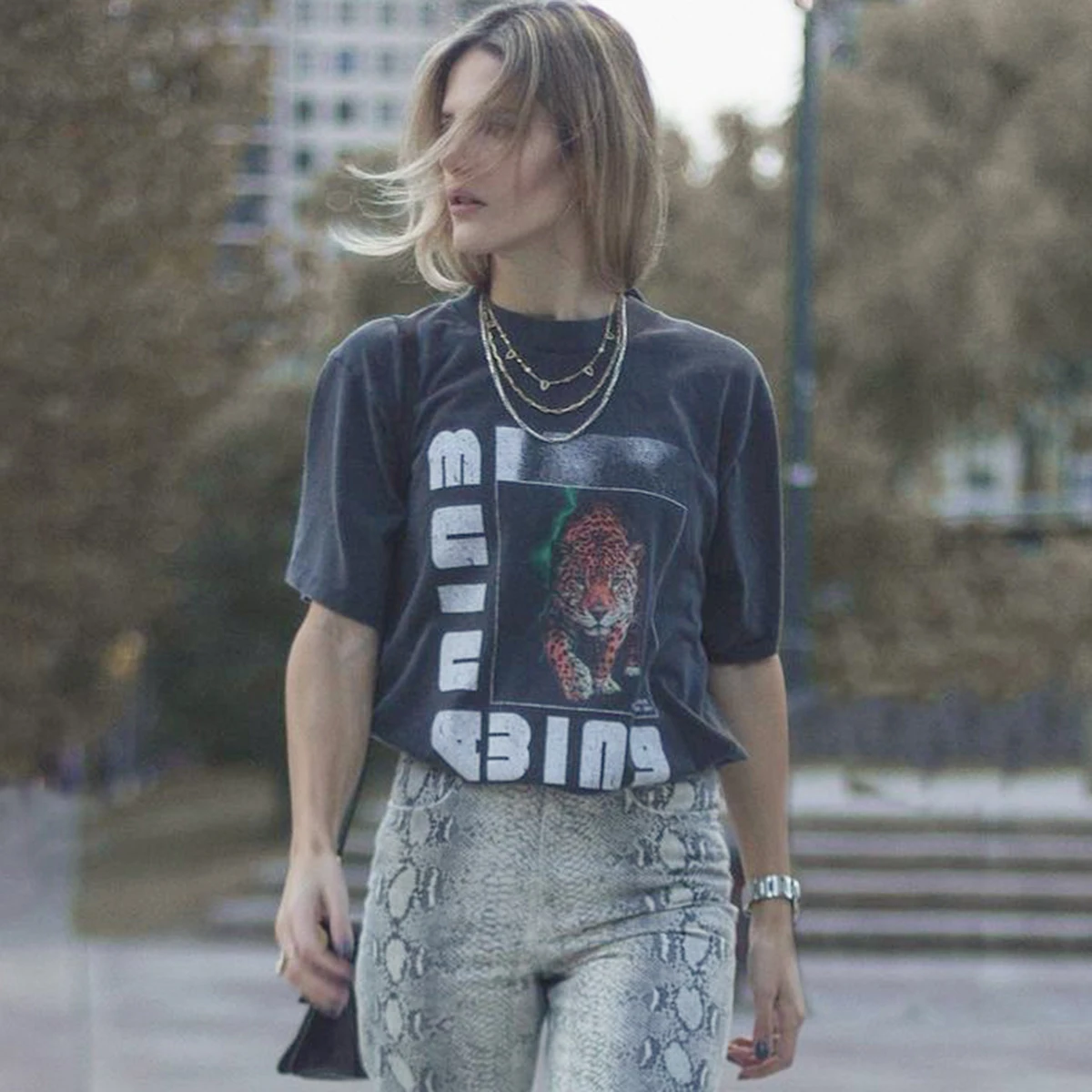 

Wildcat Faded T-shirt Women Vintage Tees 2021 Summer Clothing Cotton Animal Print Casual Tshirt Femme Rock n Roll Tops Shirts