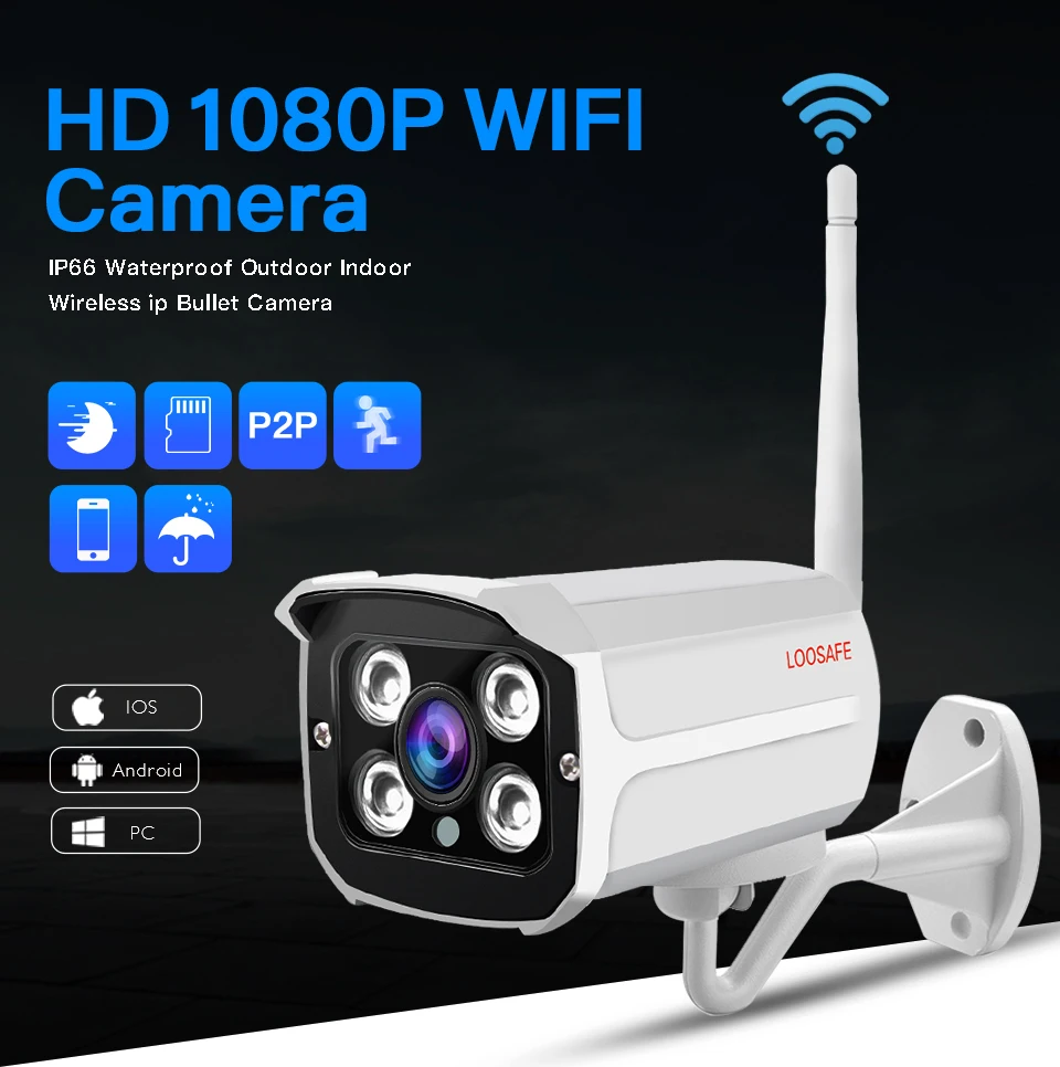 LOOSAFE, 1080 P, Wifi, ip-камера для домашней безопасности, пуля, для улицы, цветной, день и ночь, режим AP, водонепроницаемая, Onvif, камера видеонаблюдения