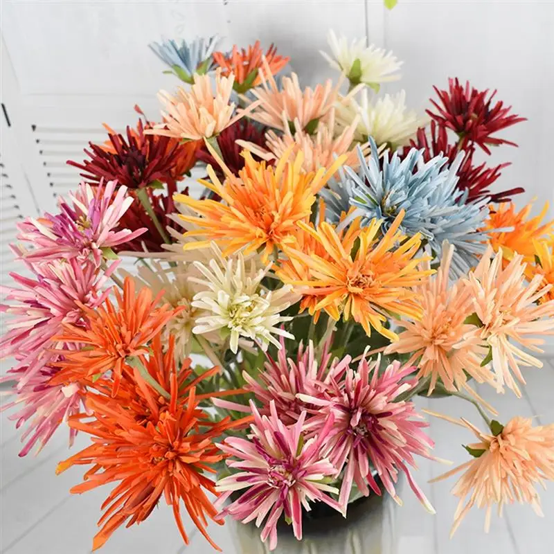 

3PCS Artificial Flower Lifelike 3-Head Chrysanthemum Fake Flower Vase Pick