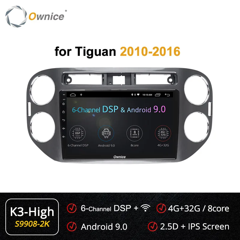 S9908-2 K3 HIGH Ownice Автомобильный плеер gps Navi k3 k5 k6 для VW tiguan 2010 2011 2012 2013 Android 9,0 8Core 4G DSP 360 панорама SPDIF - Цвет: S9908-2 K3 HIGH