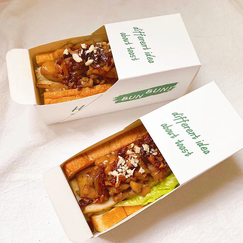 Caja de cajón desechable para desayuno, caja de embalaje de Sandwish coreano, bandeja gruesa de papel tostado y huevo para llevar, celebridad de Internet