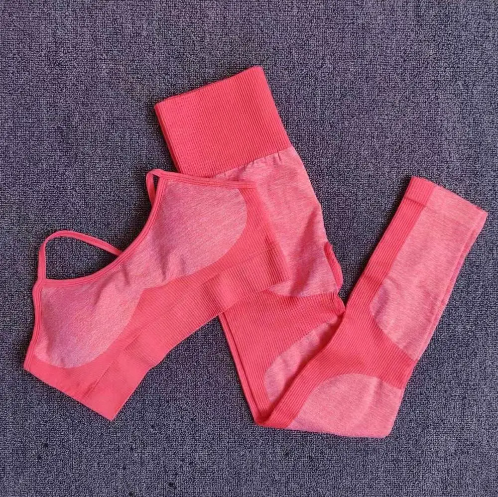 Seamless Yoga Set Women Fitness  Sportswear Woman Gym Leggings + Padded Push-up Strappy Sports Bra Suit Sportswear