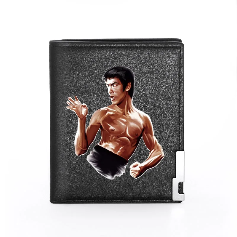 

Men Wallet Leather Cool Bruce Lee Printing Billfold Slim Credit Card/ID Holders Inserts Money Bag Male Short Purses