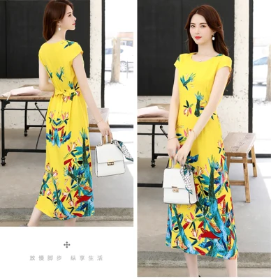 Vestidos mujer, ограниченная серия, новинка, с круглым вырезом, до середины икры, Vestido, Longo, Vanled, платье, женское, с коротким рукавом, круглый вырез, длинное, с принтом, тонкое - Цвет: 27
