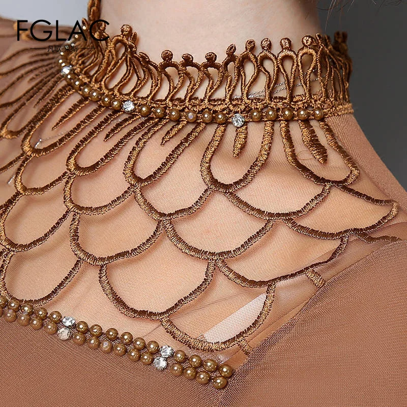 

2021 fashion long sleeve shirt women Hollow out Lace tops Elegant Slim plus size Mesh tops new fashion Women blouse shirt