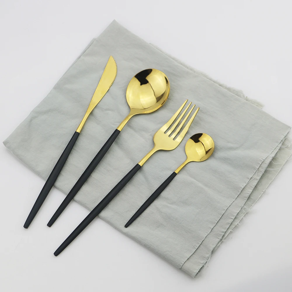 32Pcs Black Gold 32 шт. столовый сервиз черного и золотого цвета набор столовых приборов 18/10 Нержавеющая сталь нож, вилки и ложки набор посуды Кухня столовые приборы посуда набор - Цвет: 32Pcs Black Gold