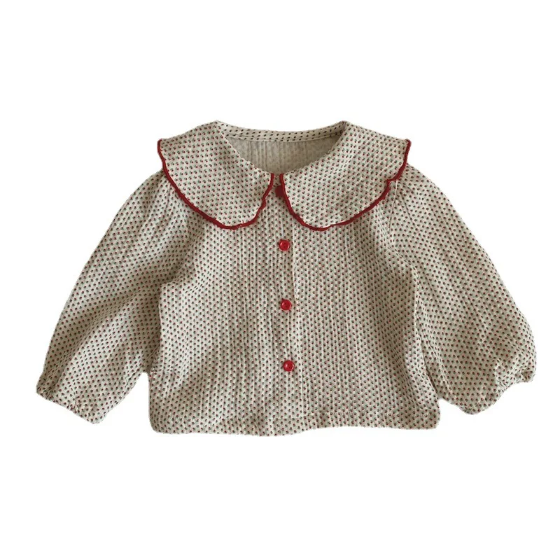 

New Autumn Children Clothes Girl Doll Lapel Floret Shirt Long Sleeve Korean Top