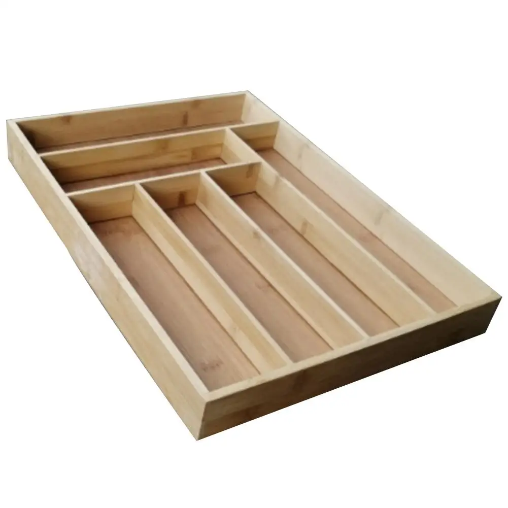 Bamboo Drawer Organizer Wooden Utensil Flatware Holder Kitchen Drawer Storage Box 6 Grid Cutlery Storage Box Household Organizer