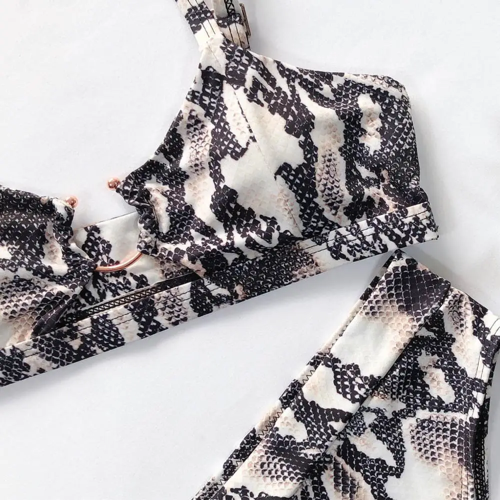 Бикини пуш-ап с леопардовым принтом пикантный комплект бикини-танга застежкой