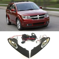 led cob angel eye rings front projector lens fog lights assembled lamp bumper replacement cover fit for dodge journey 09 2011