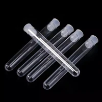 10pcs 12x100mm lab clear plastic test tube round bottom tube vial with cap office lab experiment supplies