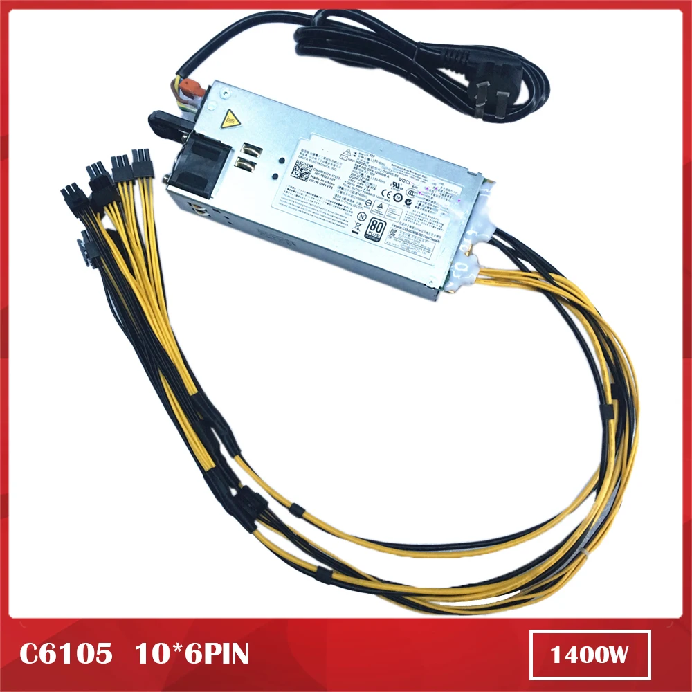 Server Power Supply For DELL C6105 12V 1400W Model: D1200E-S1/S0 RN0HH 0CN35N 10*6PIN Can be Connected to The Mine