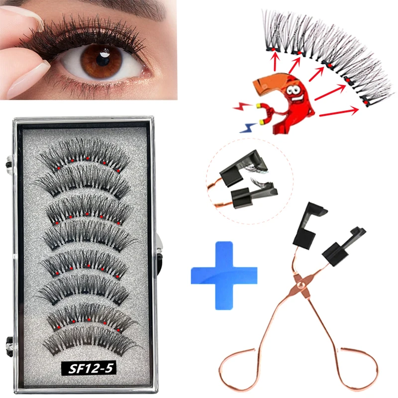 8 Pcs 2 Pairs Magnetic False Eyelashes 3D Magnet Eyelashes Makeup Eyelashes Tools Personal Eyelash Extensions