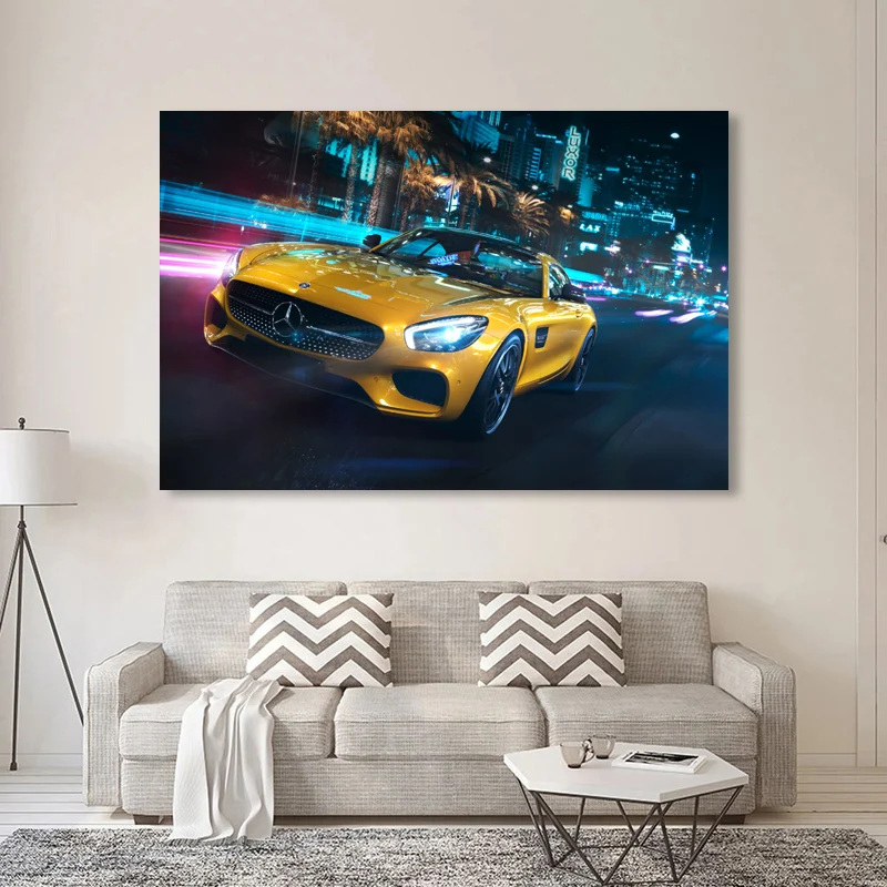Картины на холсте SuperCar A M G GT желтая картина автомобиля современная настенная
