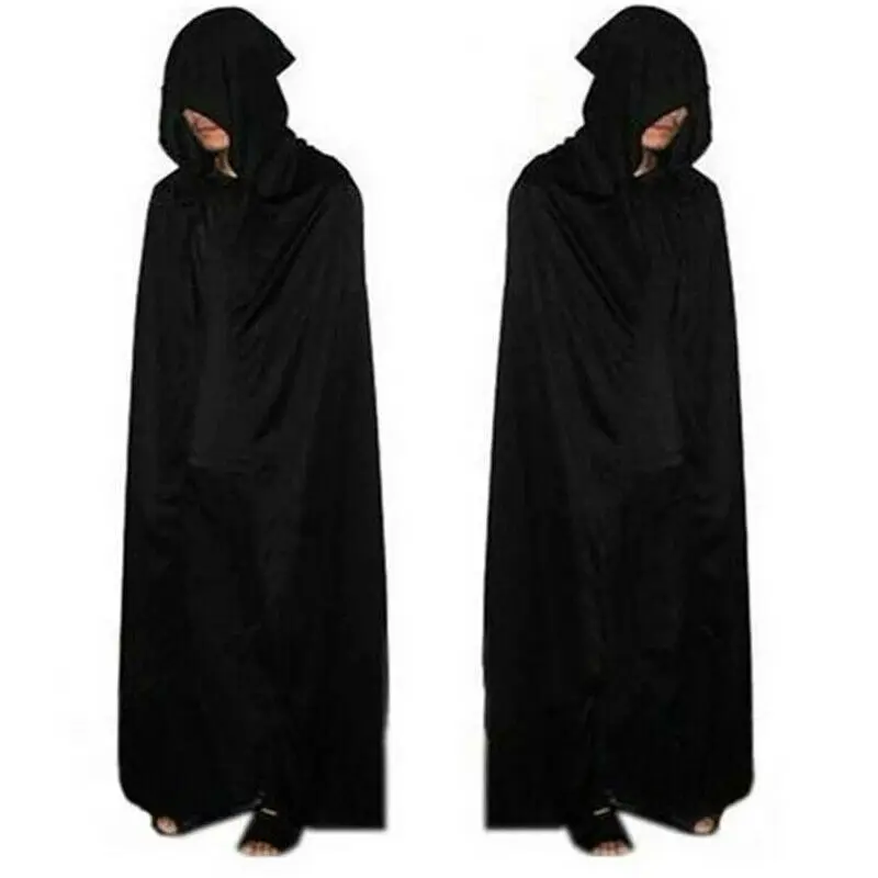 

Halloween Hooded Cape Adult Death Cosplay Costumes Black Long Hooded Cloak Scary Witch Devil Role Play Cosplay