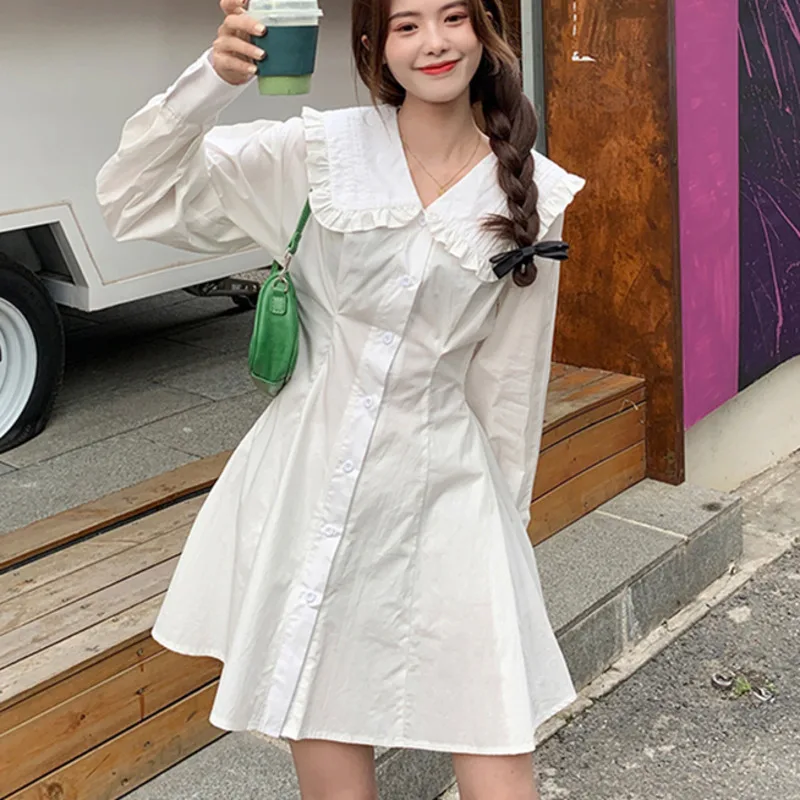 Женское однобортное платье рубашка повседневное элегантное милое с длинным