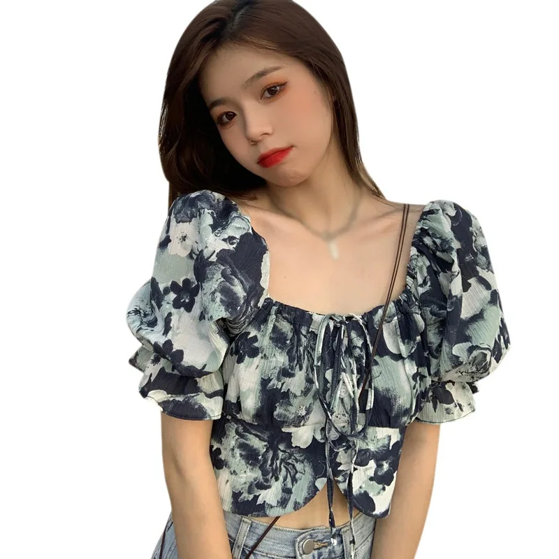 

Положить рубашка женская дизайнерская обувь в стиле ретро с Порты и разъёмы вкус блузки Для летних вечеринок светодиодный женский кроп Топ ...