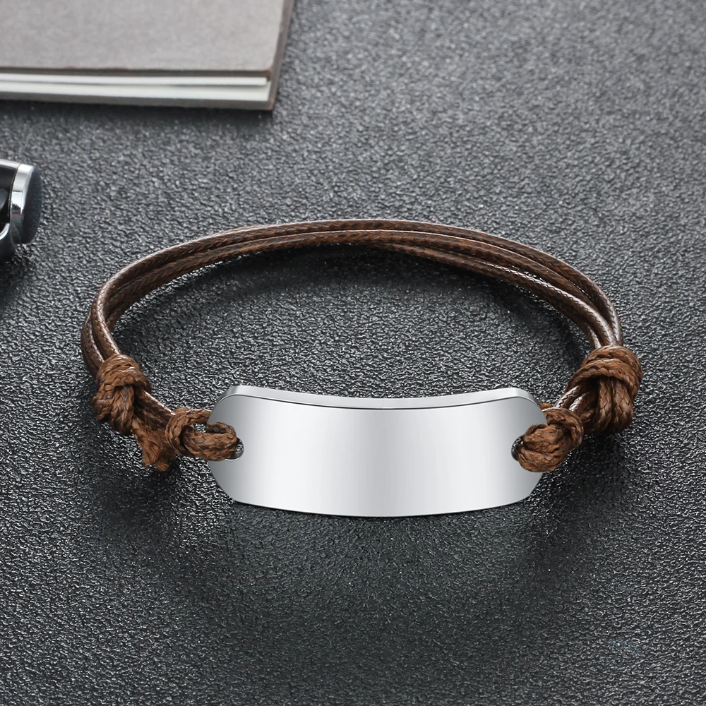 Персонализированное выгравированное название ID браслет для мужчин регулируемый