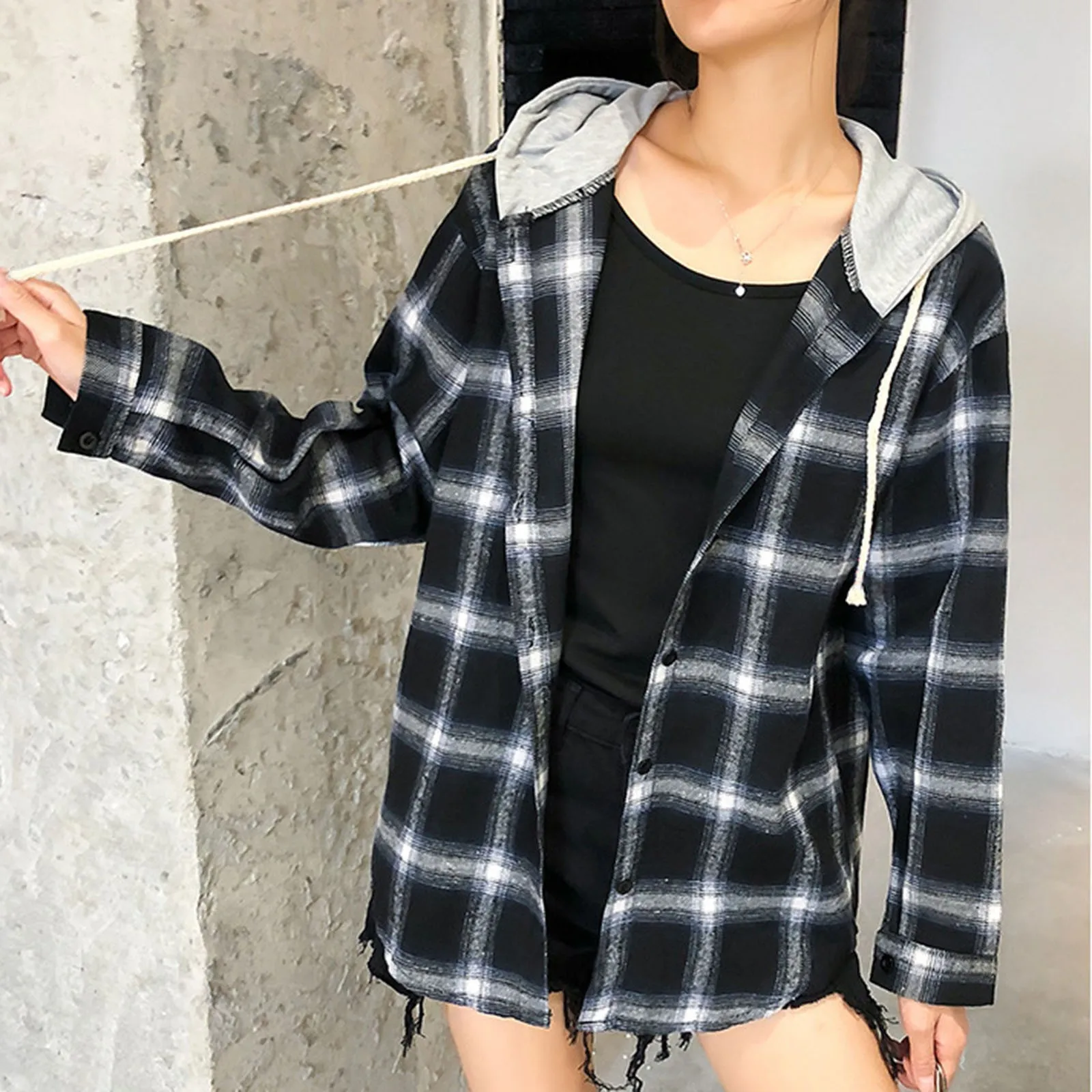 

Толстовки, модные женские рубашки, клетчатая толстовка с капюшоном, куртка, пуловер с длинным рукавом, топы, уличная одежда в стиле Харадзюк...