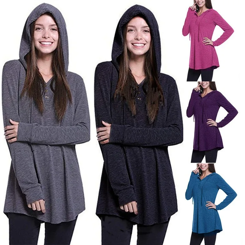 Новинка 2019 года сезон осень-зима Толстовка со складками на пуговицах свободная