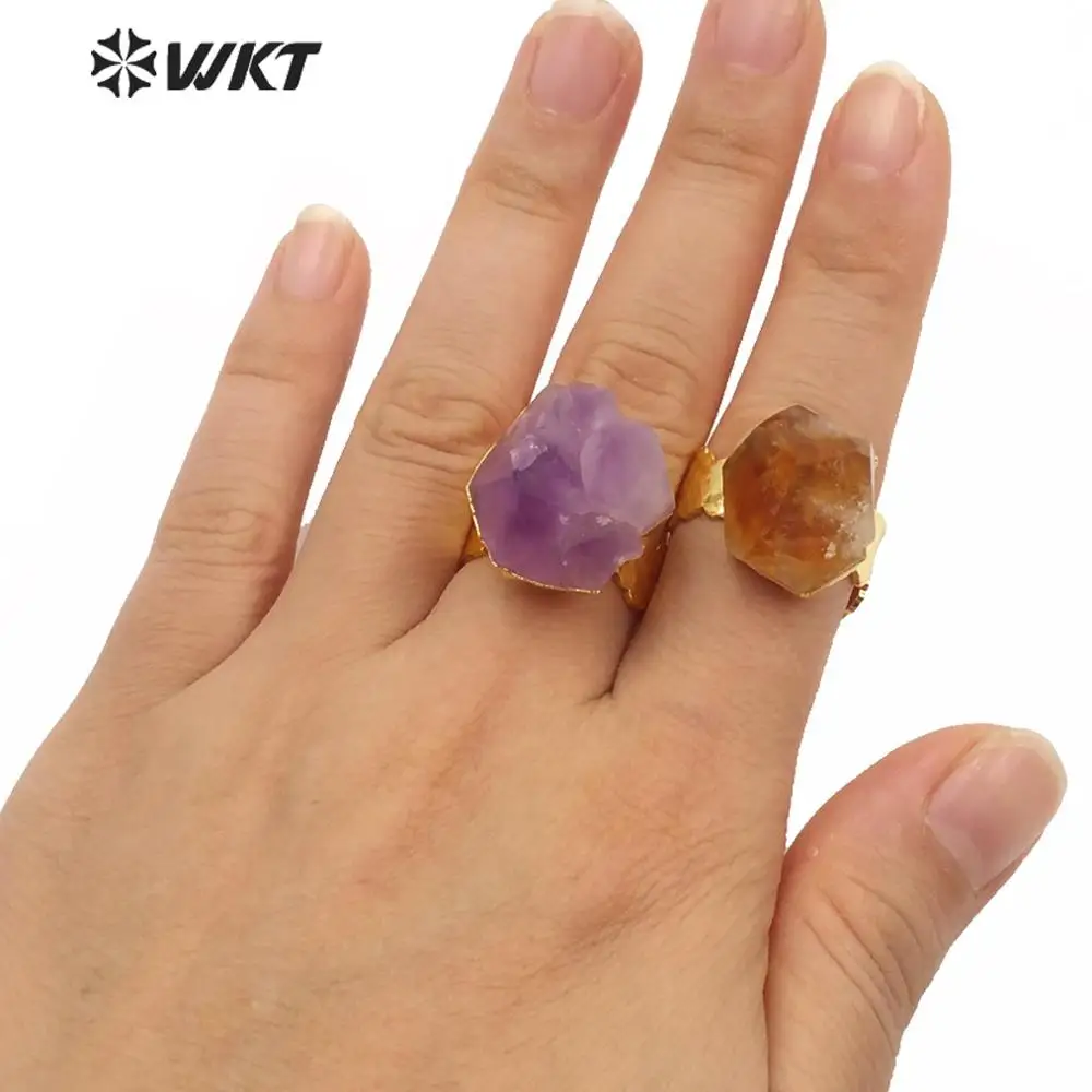 WT-R363 оптовая продажа женское кольцо с камнем нерегулярное А-метистом золотое