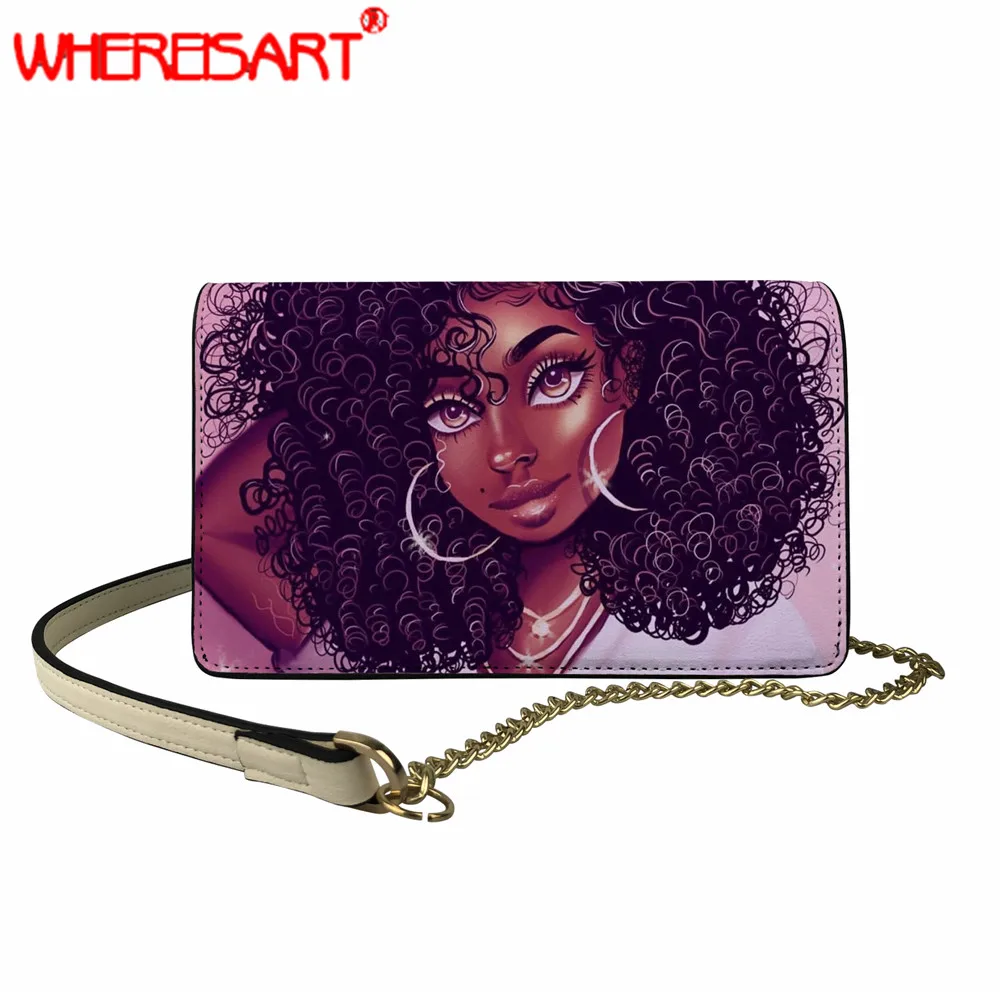 

WHEREISART Afro Beauty Black Art Design PU Leather Saddle Bags for Women Crossbody Simple Bag Female Travel Handbags Girl Purse